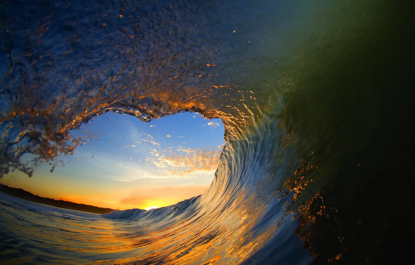 Photo wallpaper wave, water, sunset, nature, the ocean
