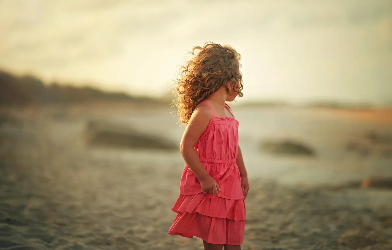 Photo wallpaper beach, nature, children, girl