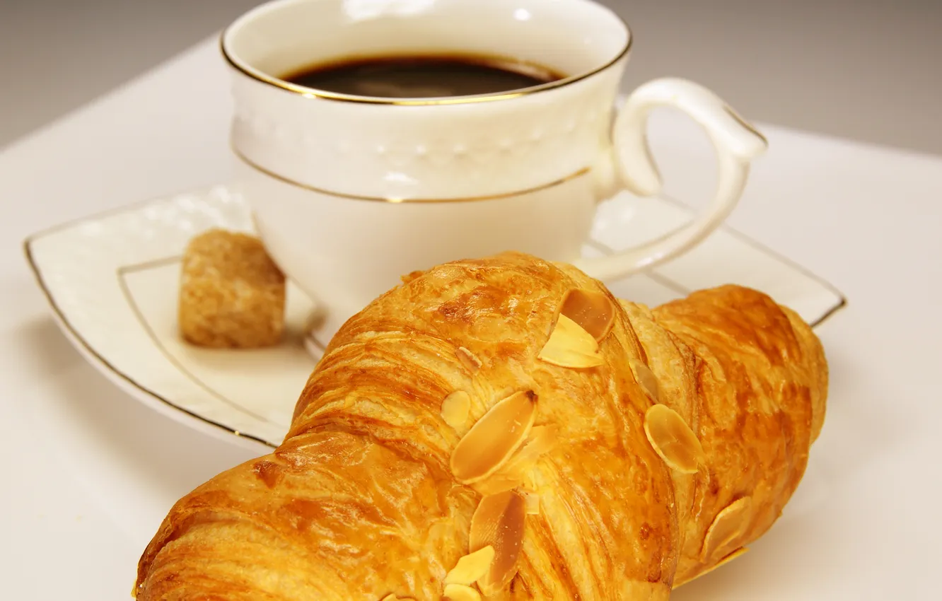 Photo wallpaper coffee, Breakfast, cakes, buns, croissant