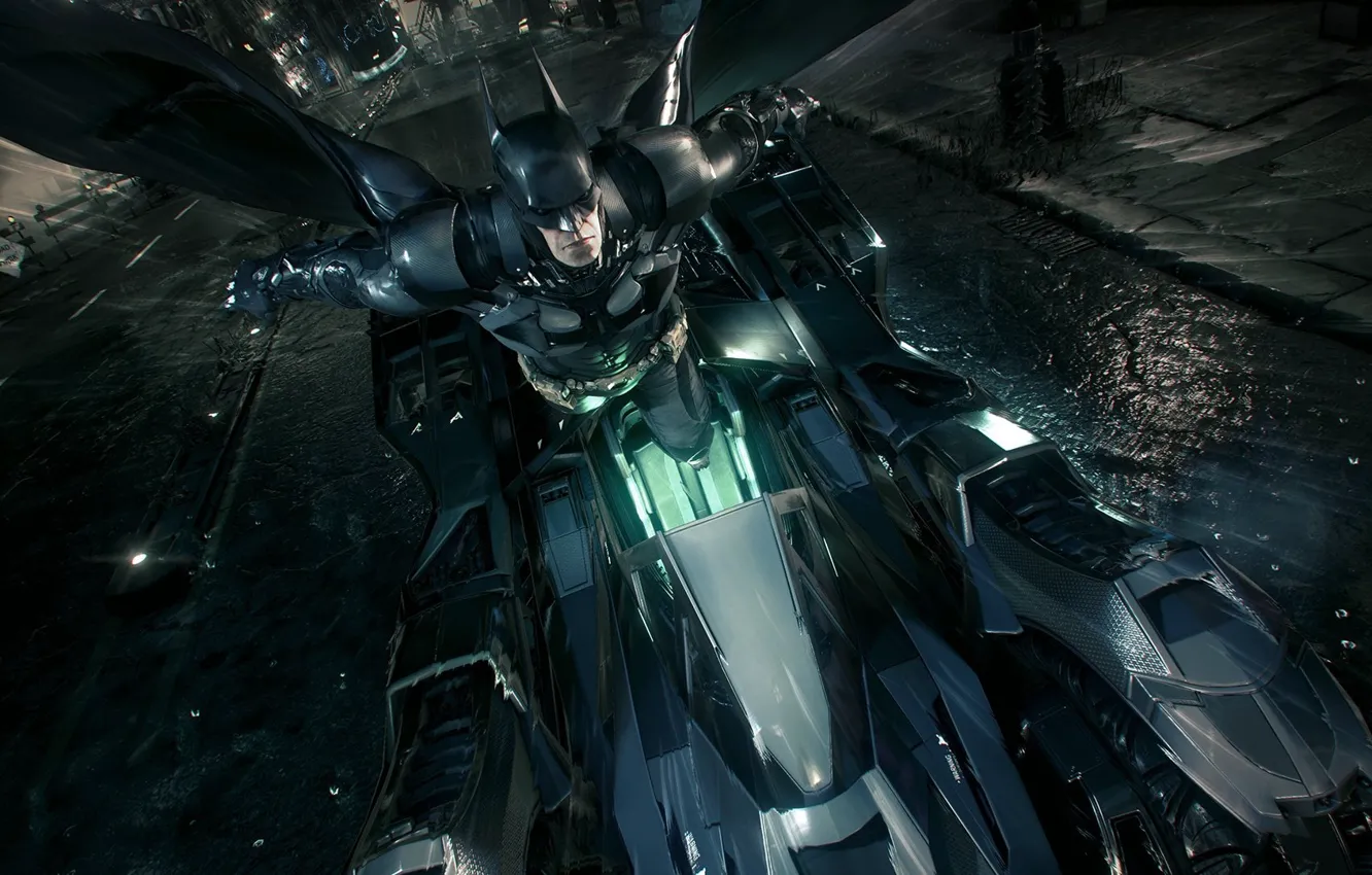 Photo wallpaper night, Batman, Betmobil, dress, Batman:Arkham Knight
