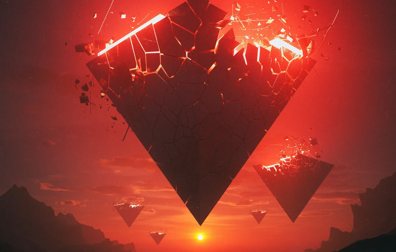 Photo wallpaper Sunset, The sun, Star, Style, Pyramid, Pyramid, Background, Fantasy