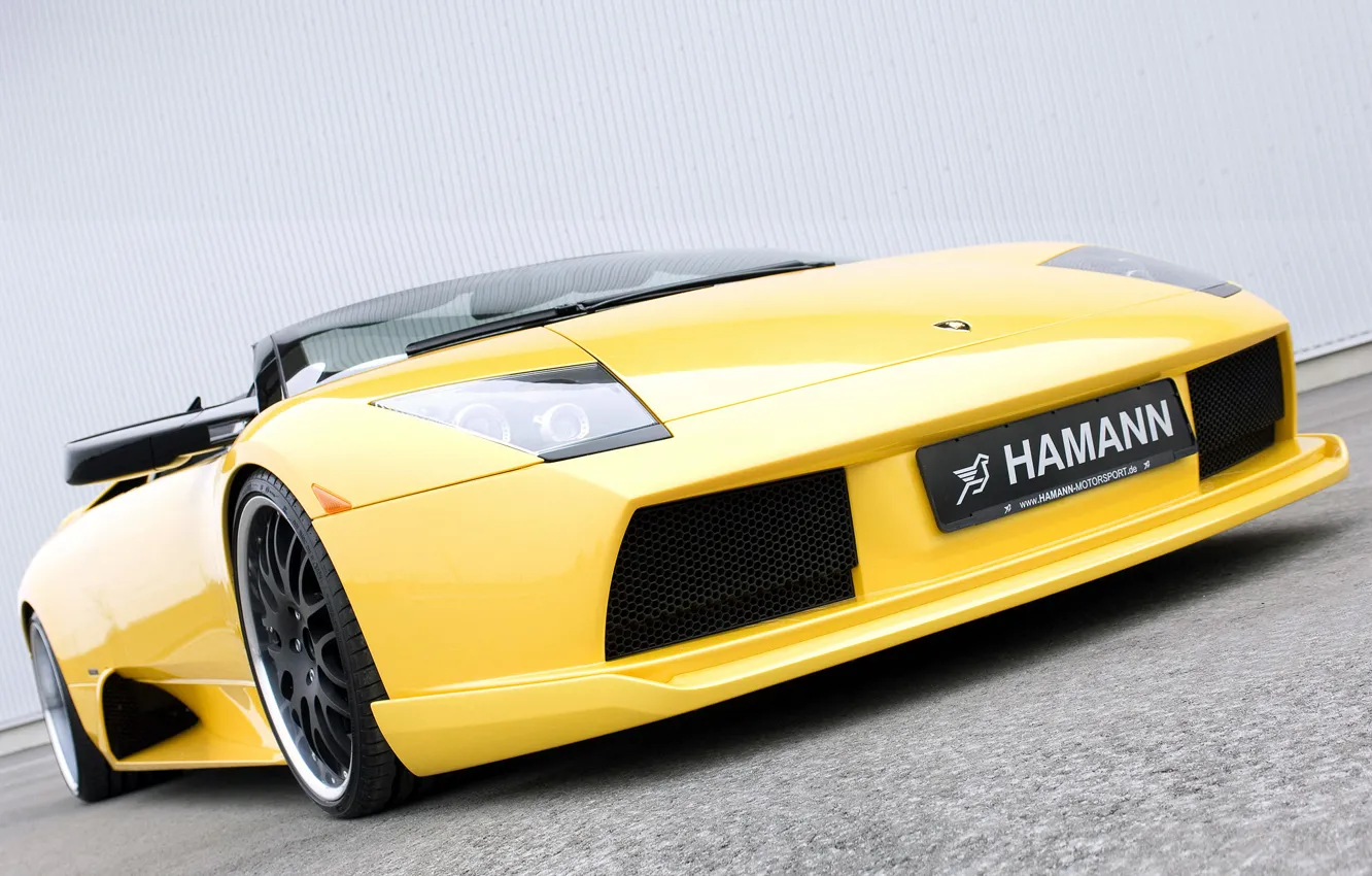 Photo wallpaper yellow, Roadster, Lamborghini, Hamann, supercar, front view, tuning, Murcielago