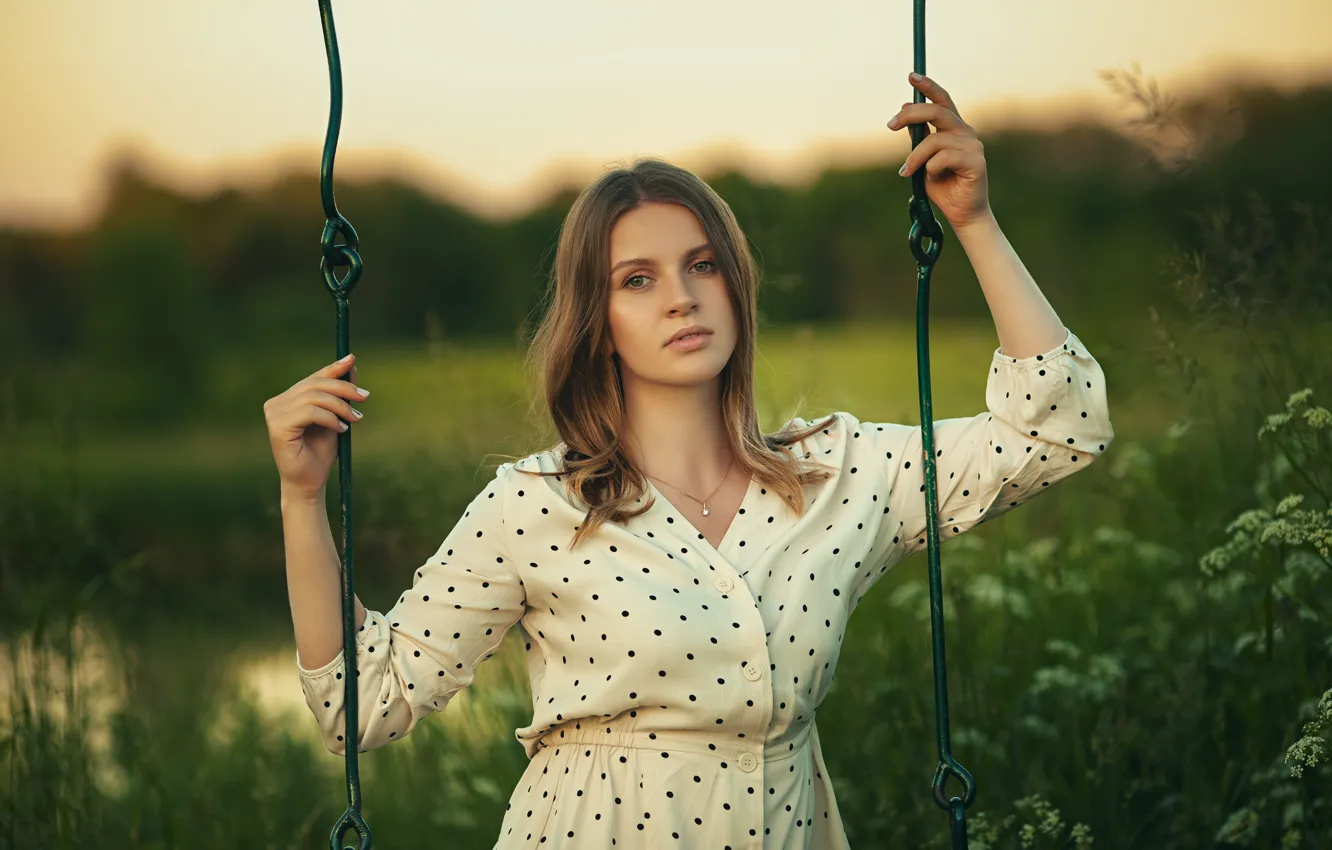 Photo wallpaper girl, nature, swing, dress, Rus, Yuri Yegorov
