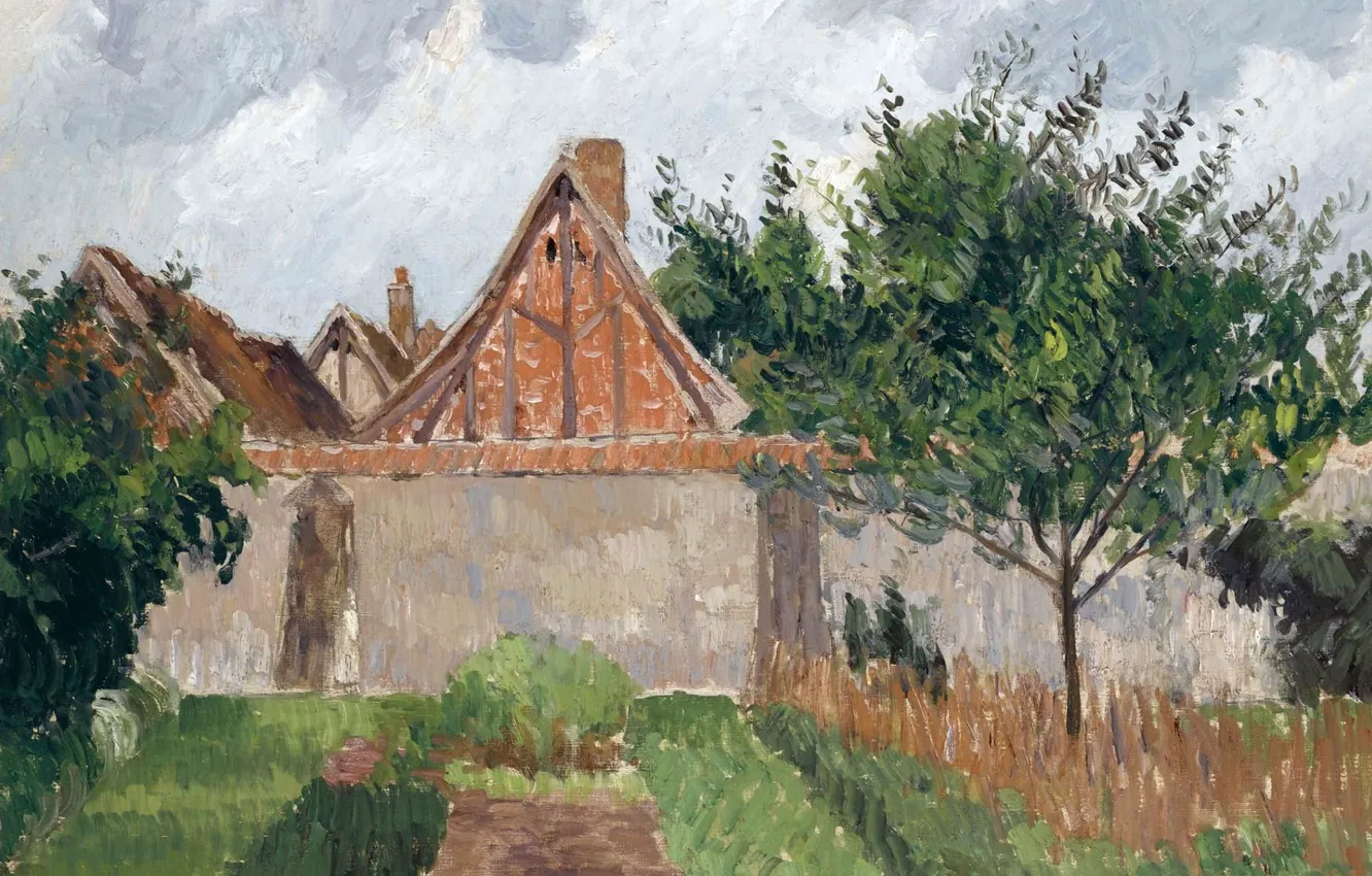Photo wallpaper landscape, house, picture, Camille Pissarro, The garden in Eragny