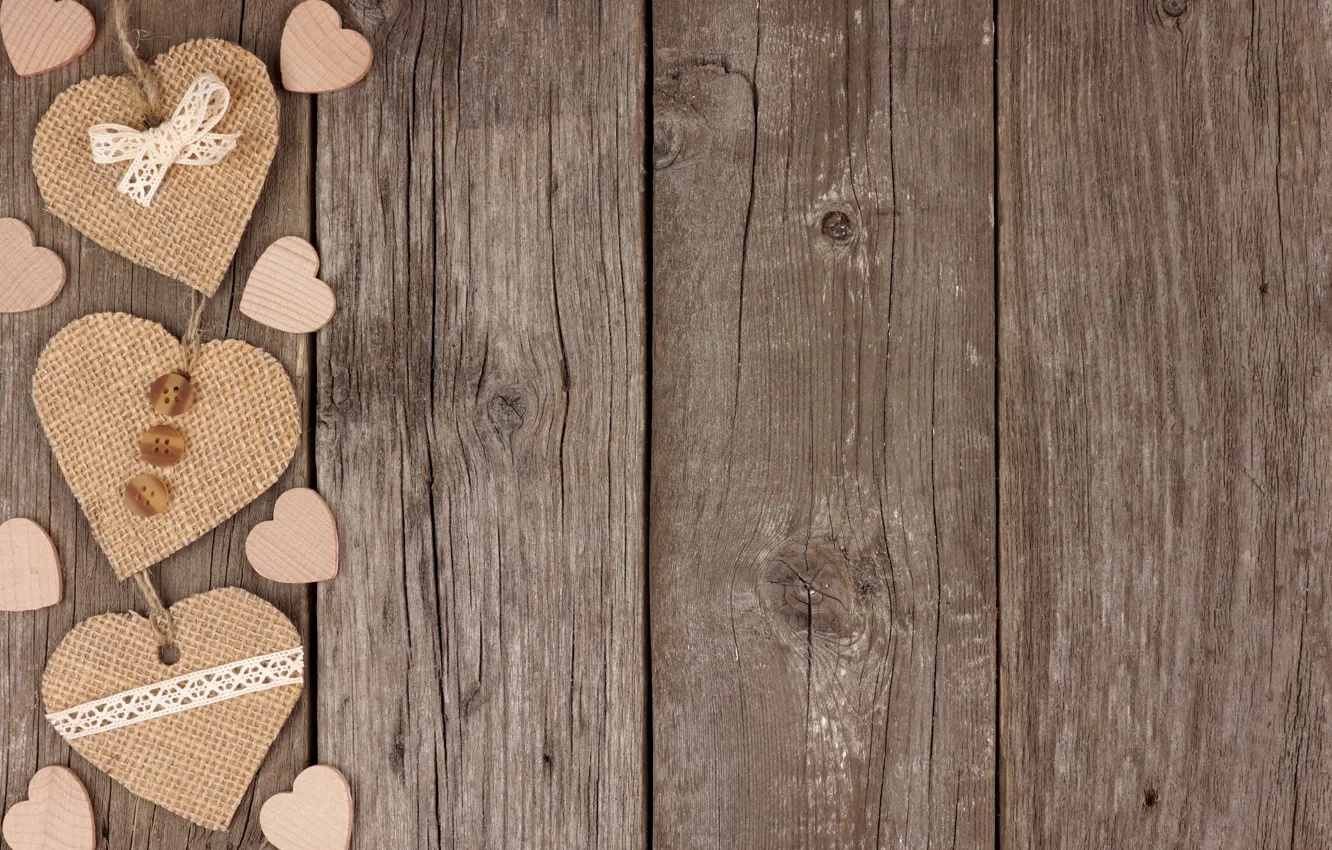 Photo wallpaper hearts, love, wood, romantic, hearts