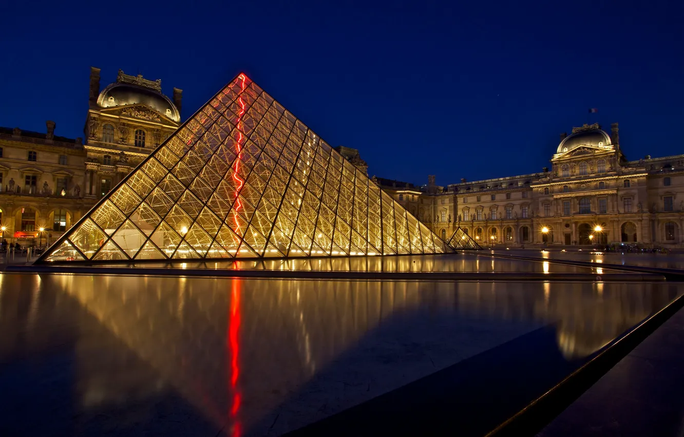 Photo wallpaper night, France, Paris, The Louvre, Museum
