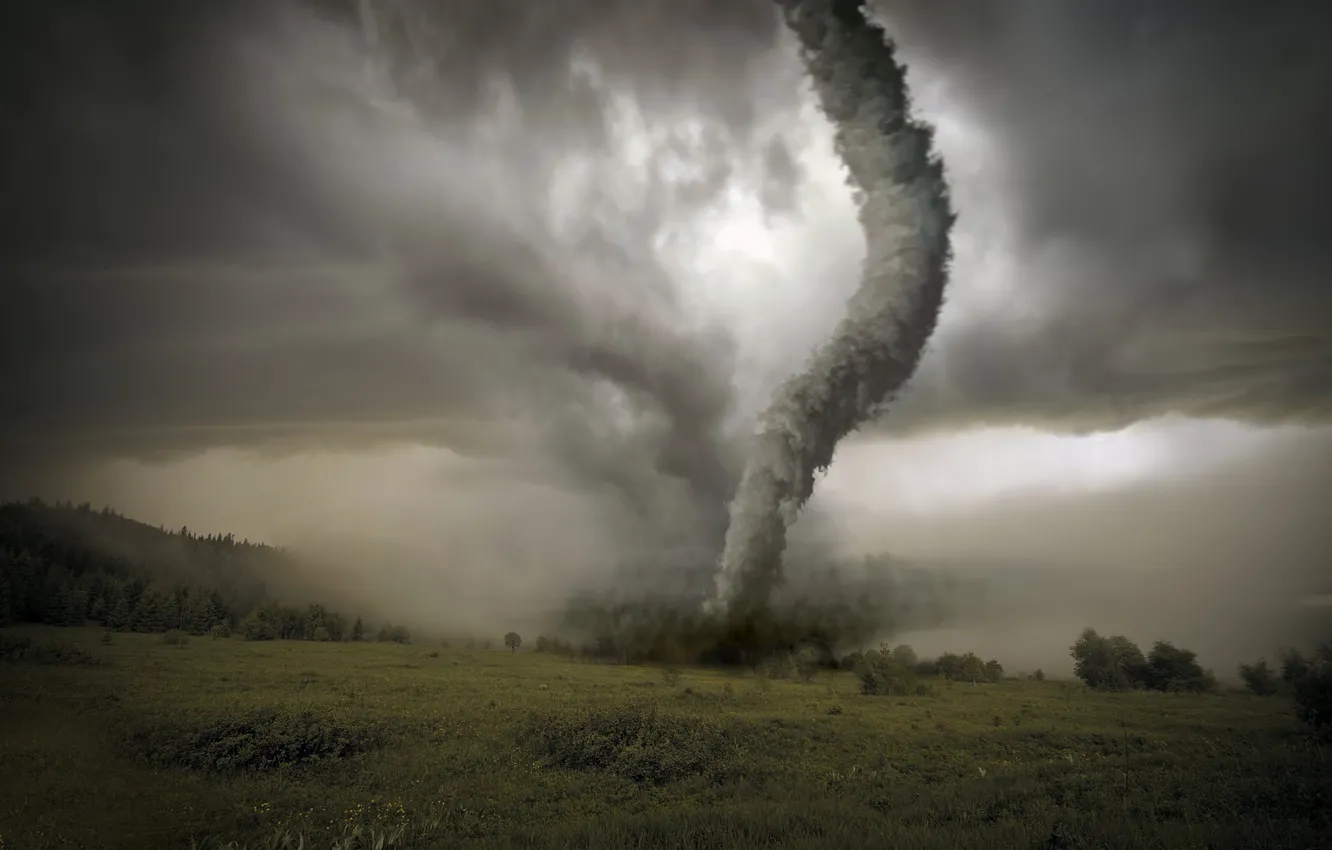 Photo wallpaper field, clouds, tornado, hurricane