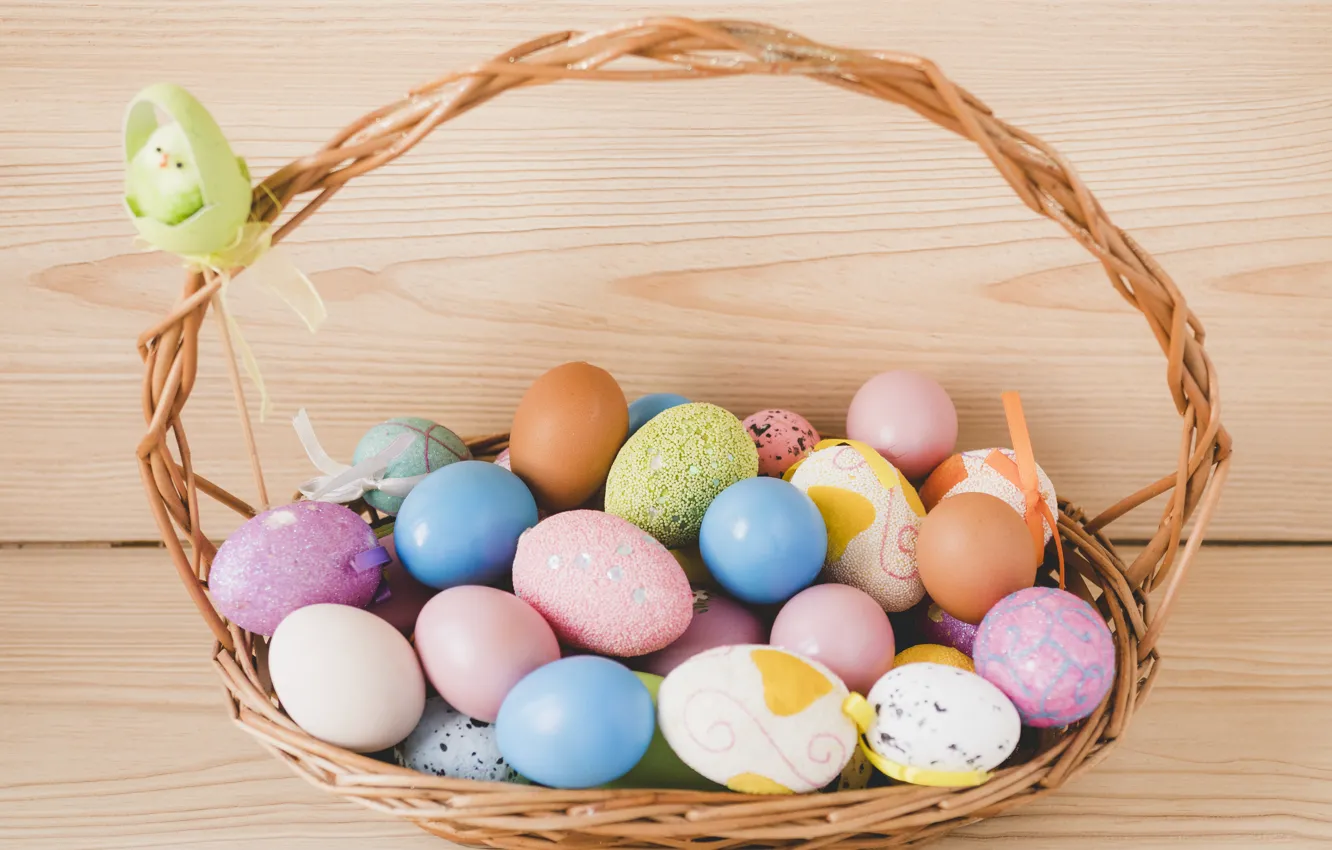 Photo wallpaper holiday, basket, eggs, spring, Easter