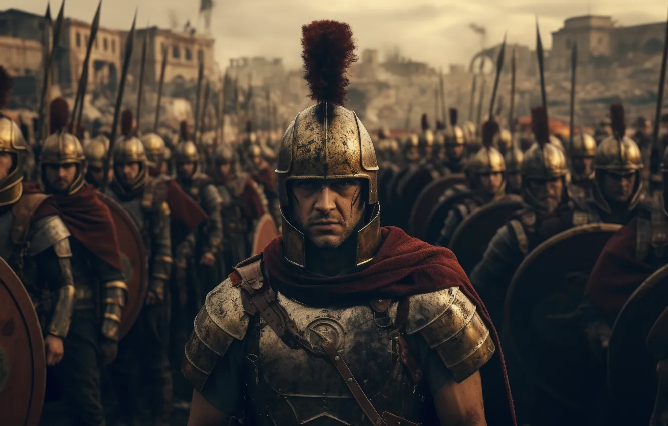 Photo wallpaper look, warrior, helmet, male, the Romans, digital art, AI art, The Art of Artificial Intelligence