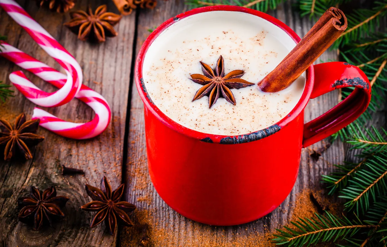 Photo wallpaper decoration, tree, new year, Christmas, Cup, Christmas, cup, chocolate