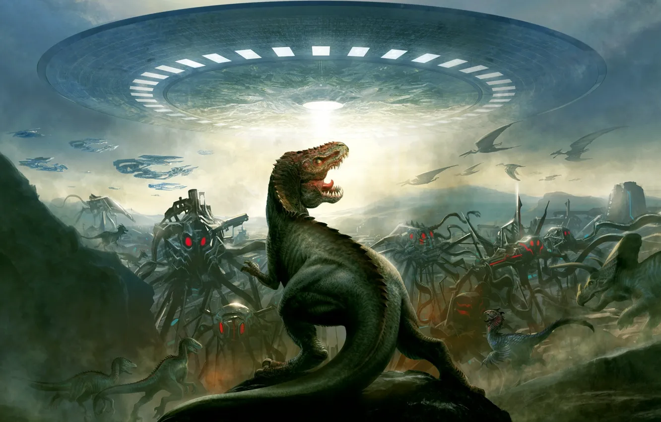 Photo wallpaper aliens, extinction, dinosaurs