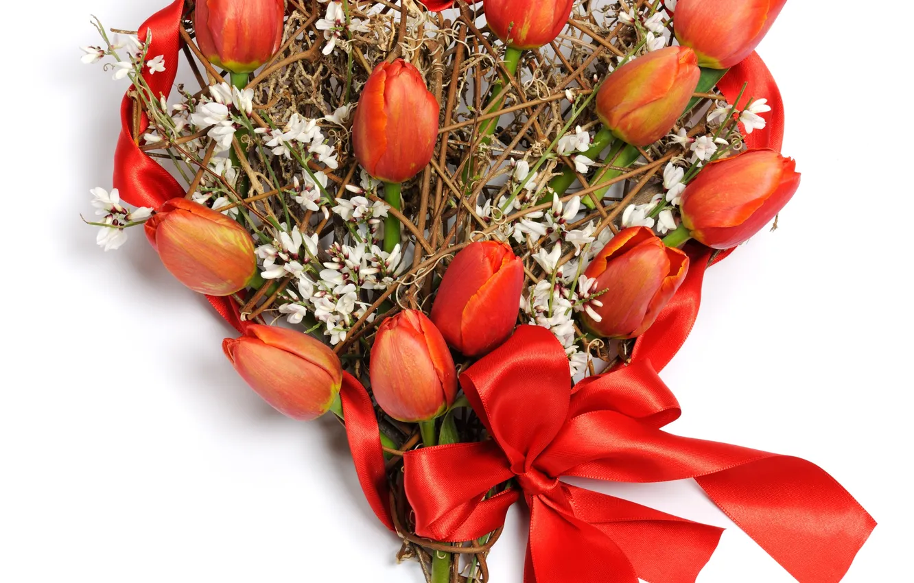 Photo wallpaper flowers, heart, tulips