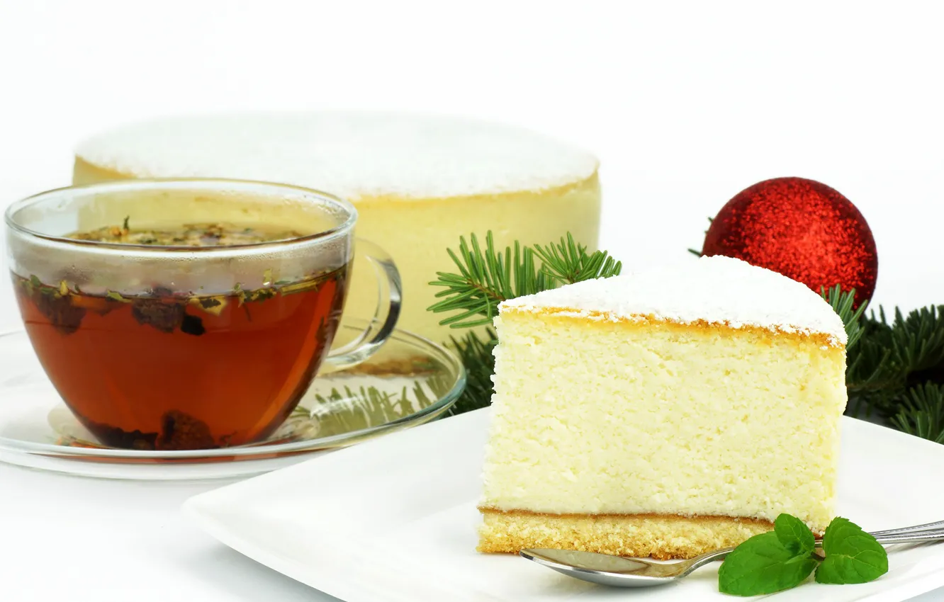 Photo wallpaper balls, tea, new year, Cup, cake, sweet