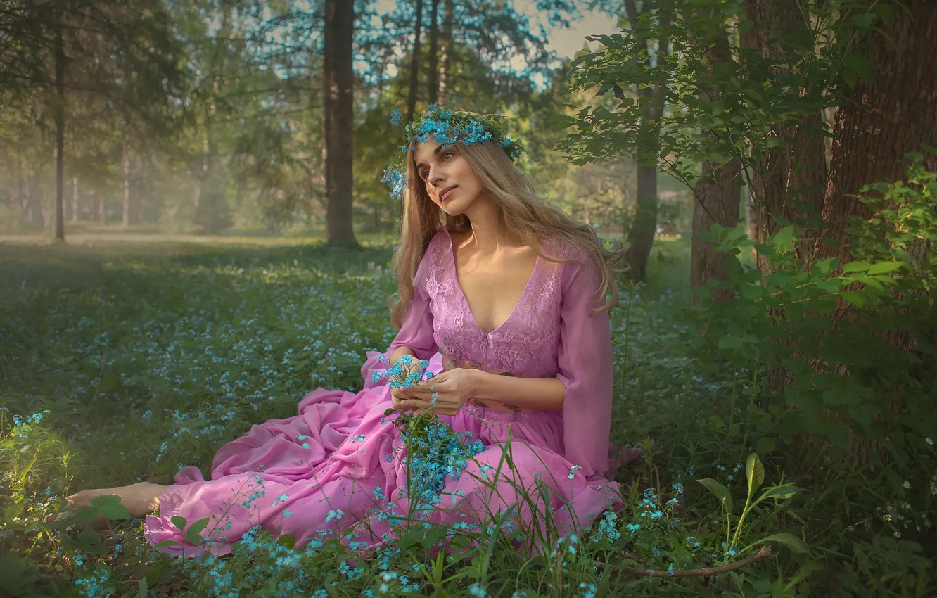 Photo wallpaper girl, flowers, glade, Shepeleva Tatiana