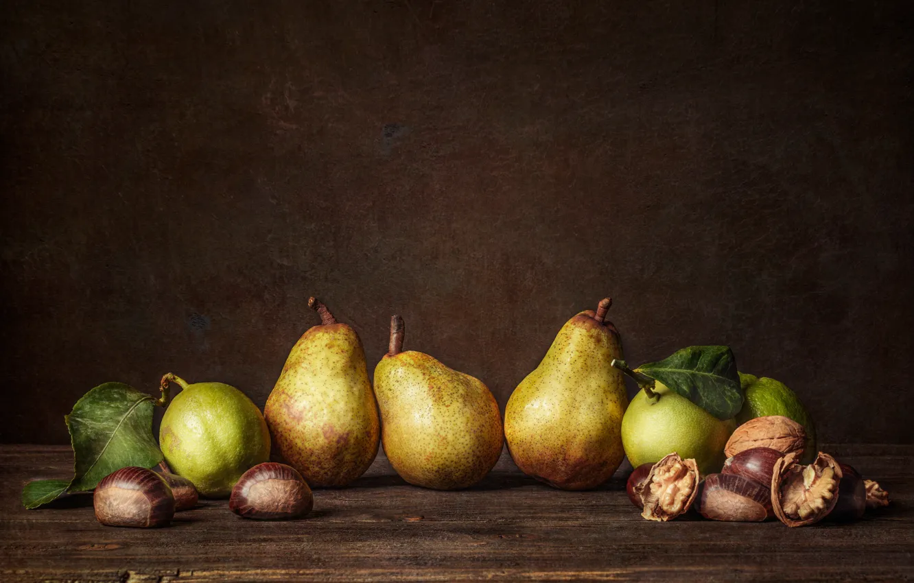 Photo wallpaper fruit, nuts, pear