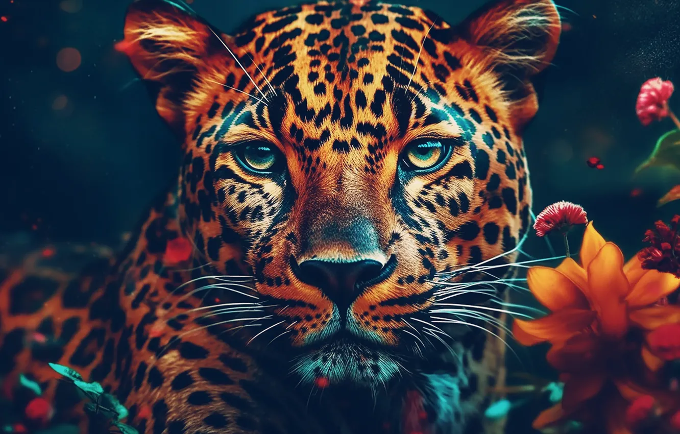 Photo wallpaper portrait, leopard, bright colors