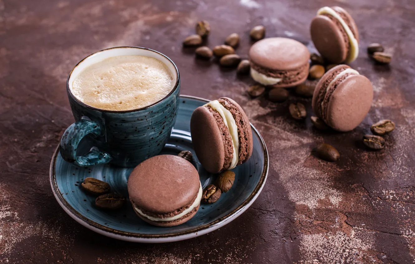 Photo wallpaper coffee, cookies, cream, dessert, cakes, sweet, coffee cup, cookies