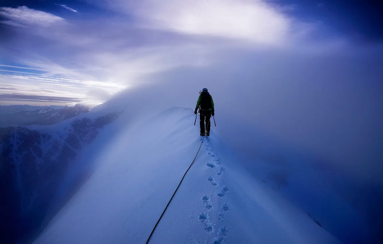 Photo wallpaper snow, mountains, climber, Mont Blanc, climbing