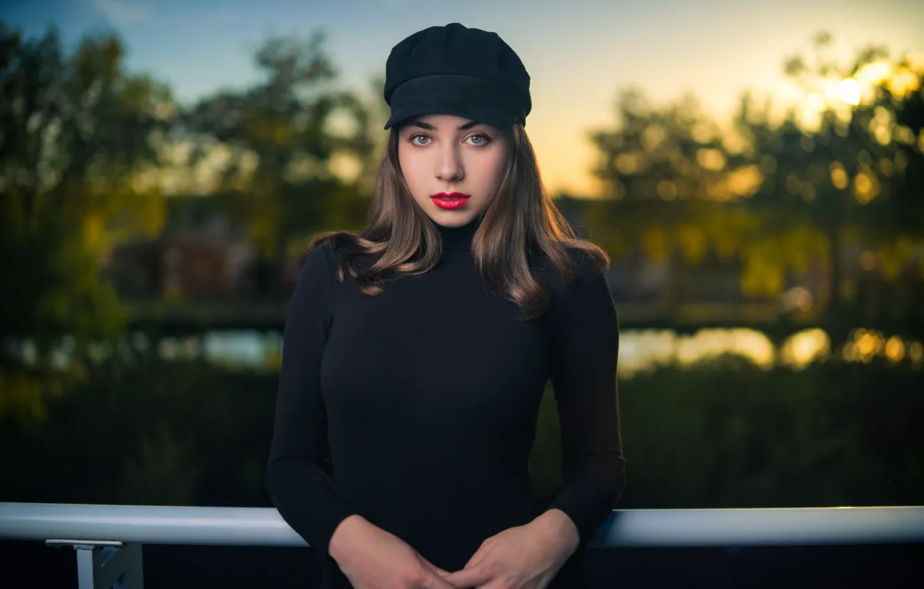 Photo wallpaper look, girl, cap, Nina, bokeh