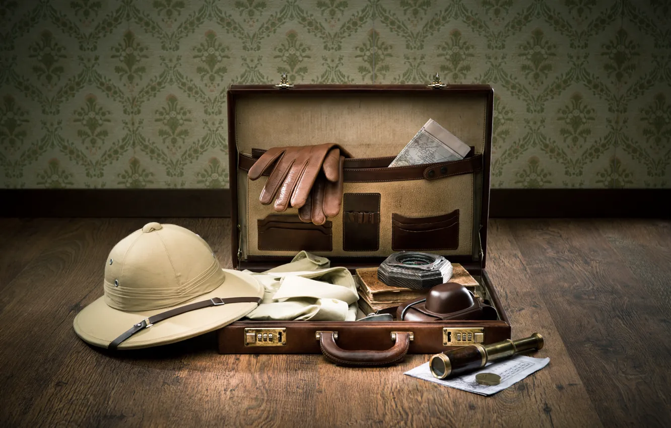 Photo wallpaper romance, map, the camera, gloves, suitcase, shirt, adventure, journey