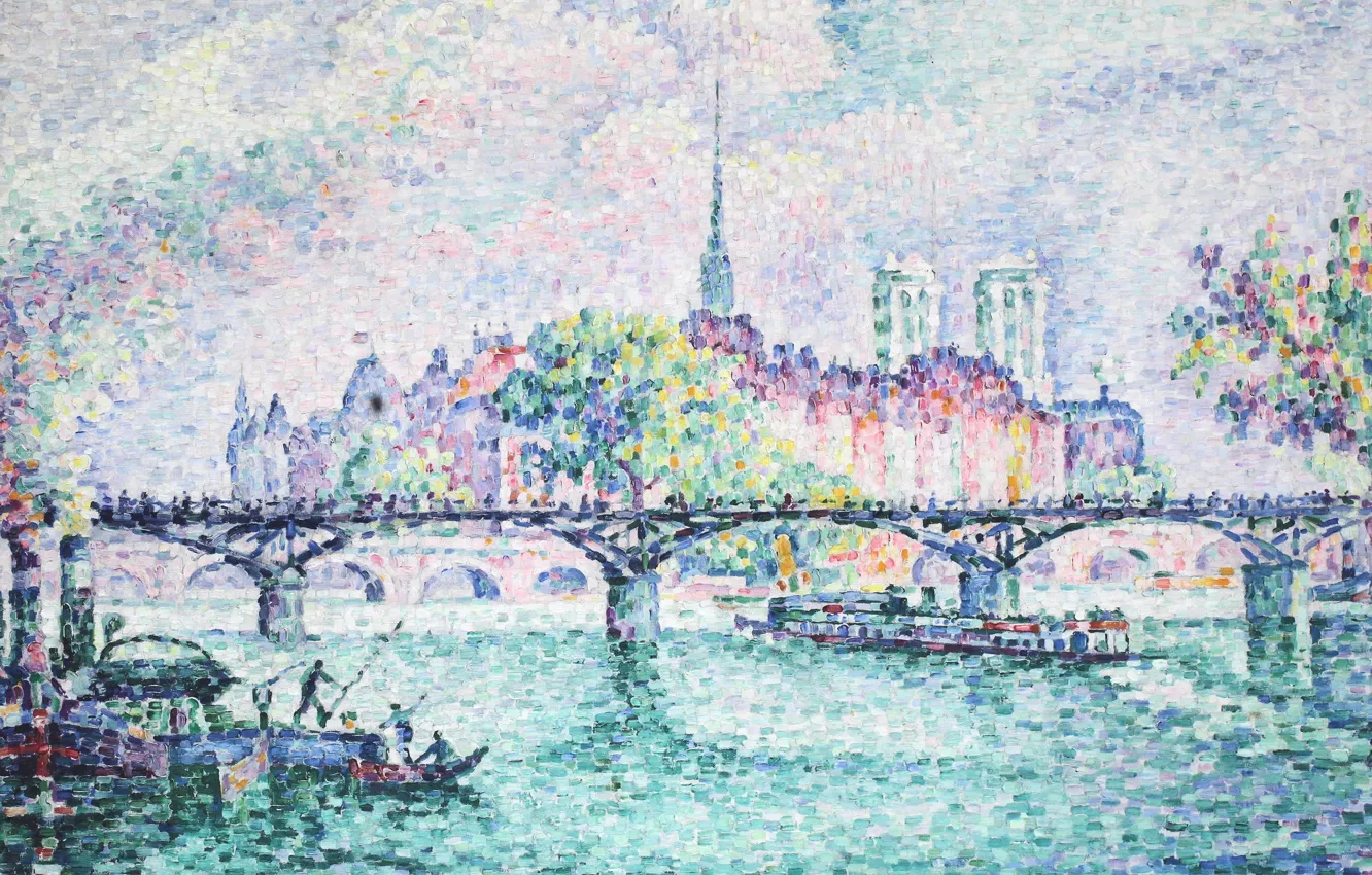 Photo wallpaper picture, the urban landscape, The Pont Des Arts, Paul Signac, pointillism