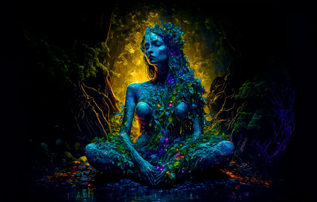 Photo wallpaper girl, nature, lights, lights, pose, the universe, universe, girl