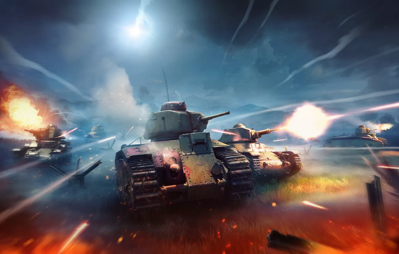 Photo wallpaper field, lights, war, tank, shooting, War Thunder