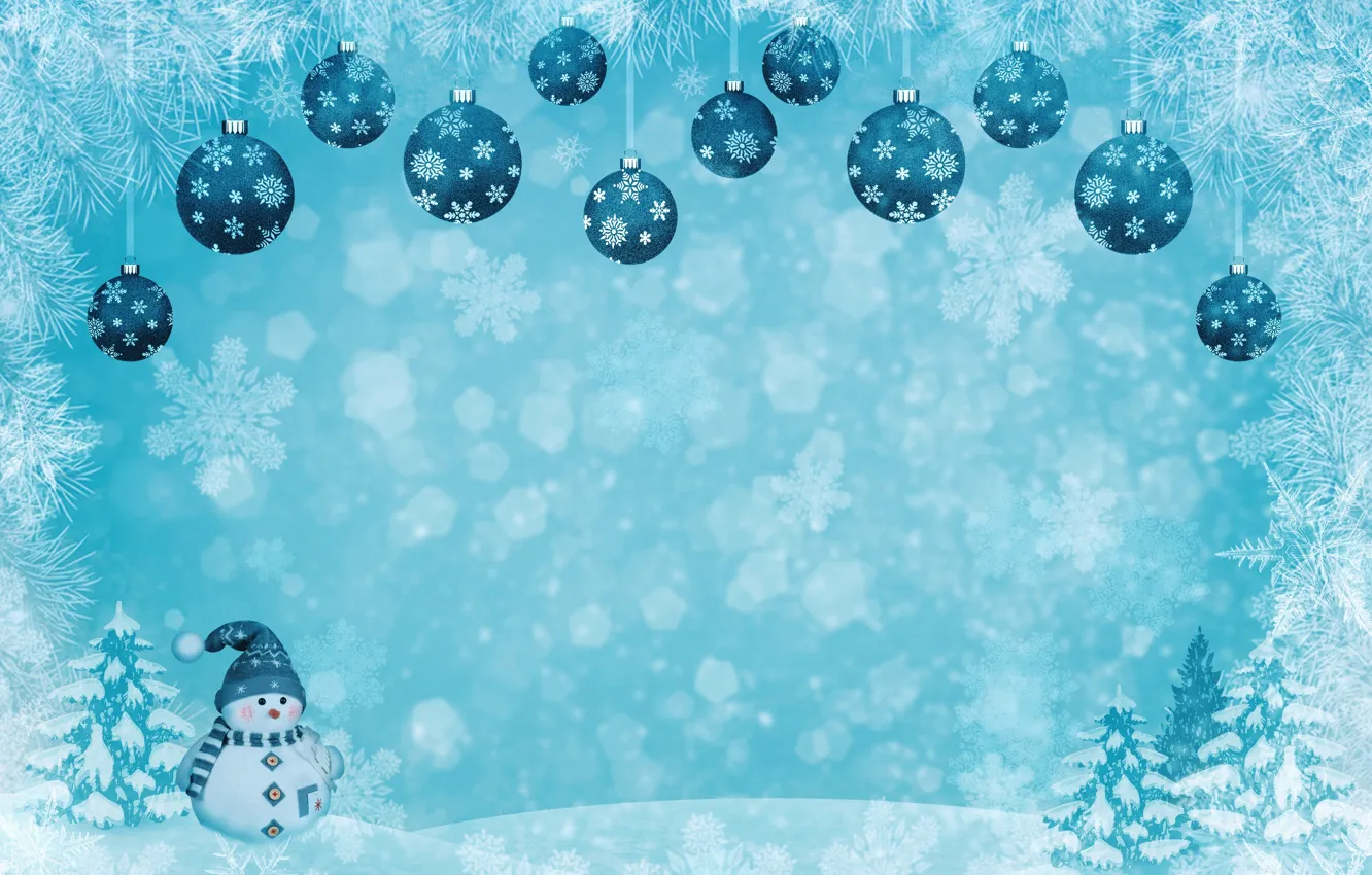 Photo wallpaper winter, balls, snow, snowflakes, holiday, balls, patterns, toy