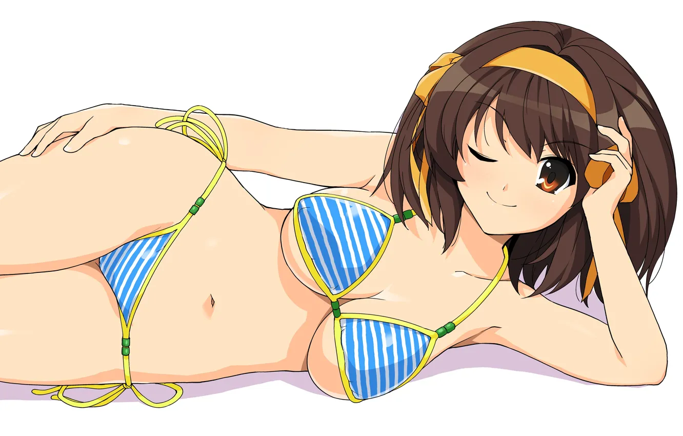 Photo wallpaper girl, sexy, cleavage, brown hair, boobs, anime, beautiful, short hair