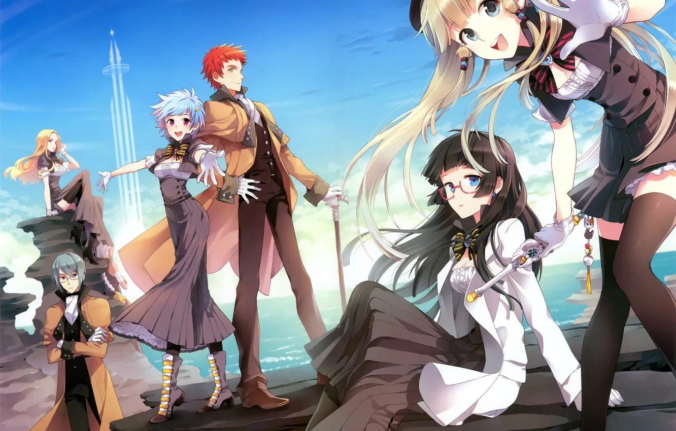 Photo wallpaper the sky, girl, clouds, joy, the ocean, anime, art, guy