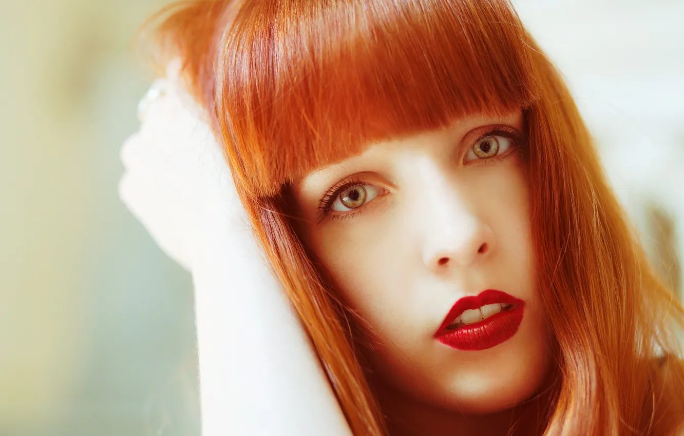 Photo wallpaper eyes, face, hair, lipstick, lips, red