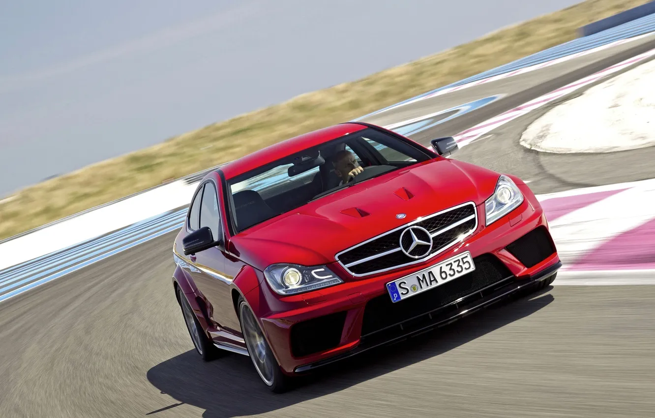 Photo wallpaper red, speed, track, Mercedes, red, Mercedes, Black Series, C63
