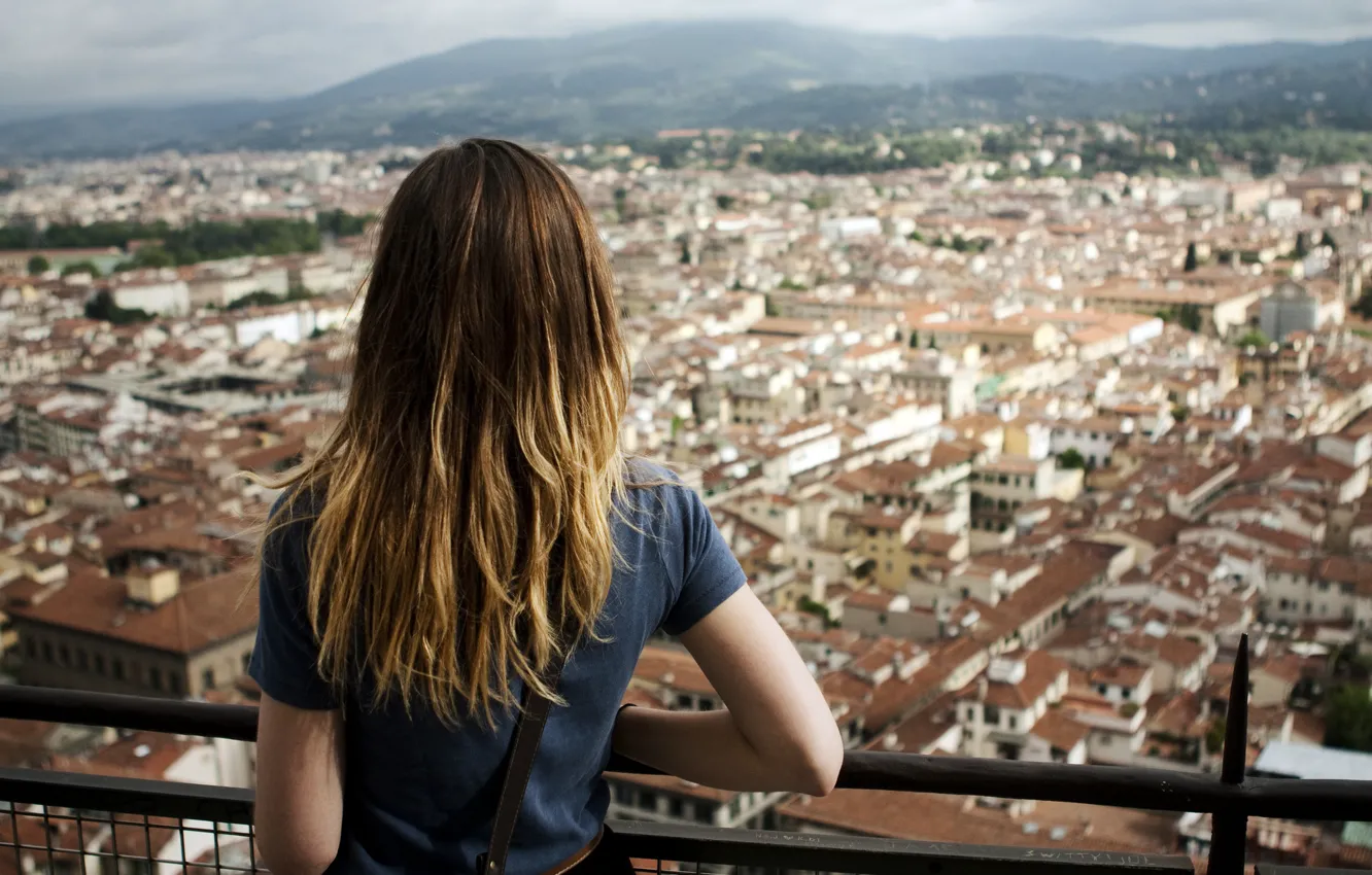Photo wallpaper girl, the city, back, building, home