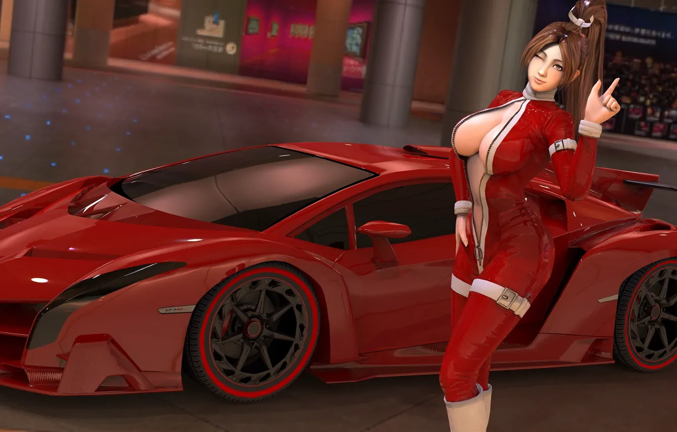 Photo wallpaper machine, girl, red, sport