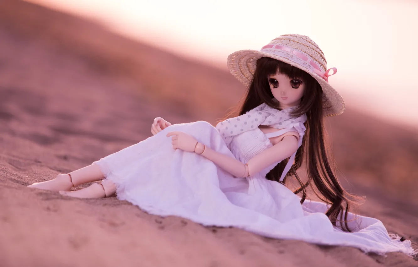 Photo wallpaper girl, doll, dress, hat