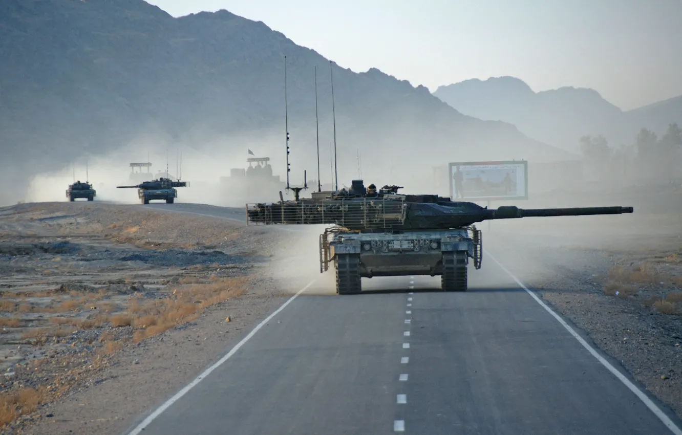 Photo wallpaper road, war, tank, column, Afghanistan, Leopard 2A6