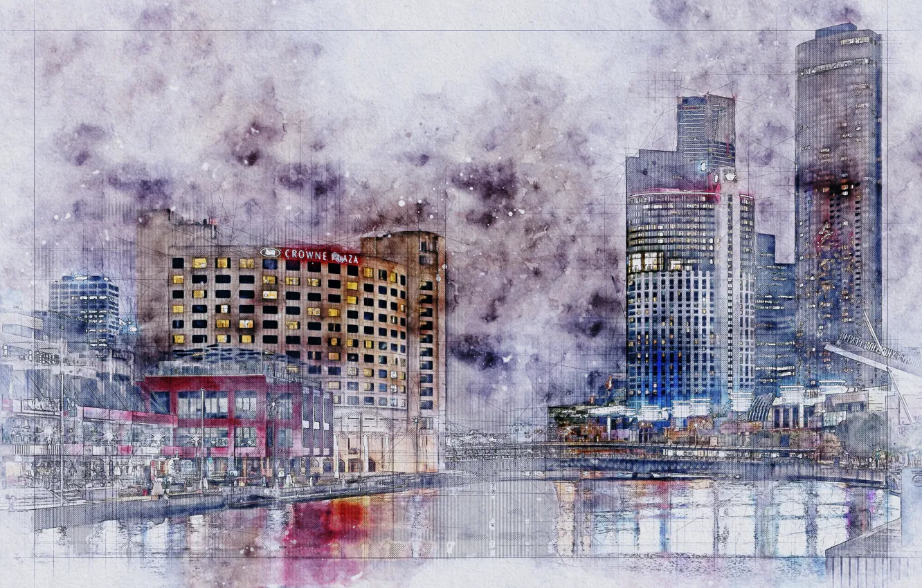 Photo wallpaper Melbourne, Yarra River, Australia, South Wharf