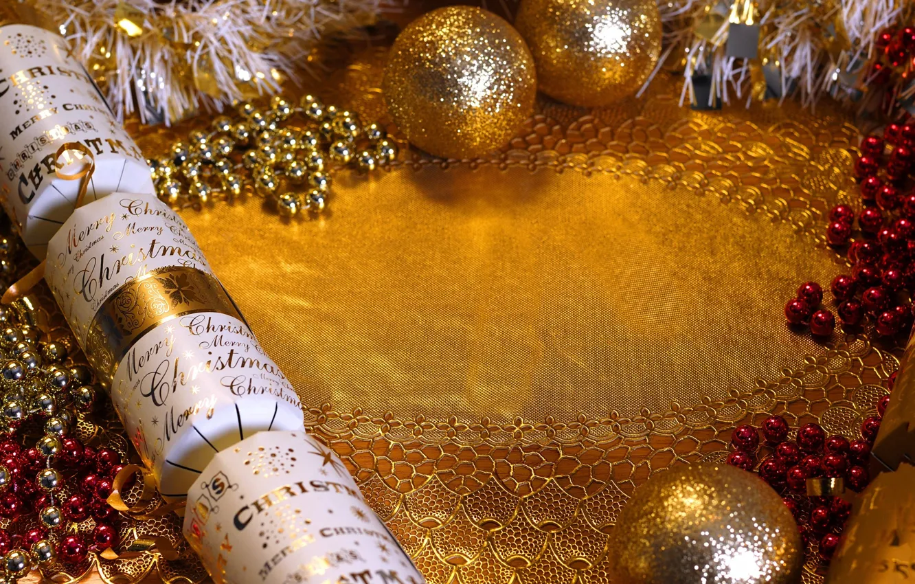 Photo wallpaper decoration, balls, New Year, Christmas, beads