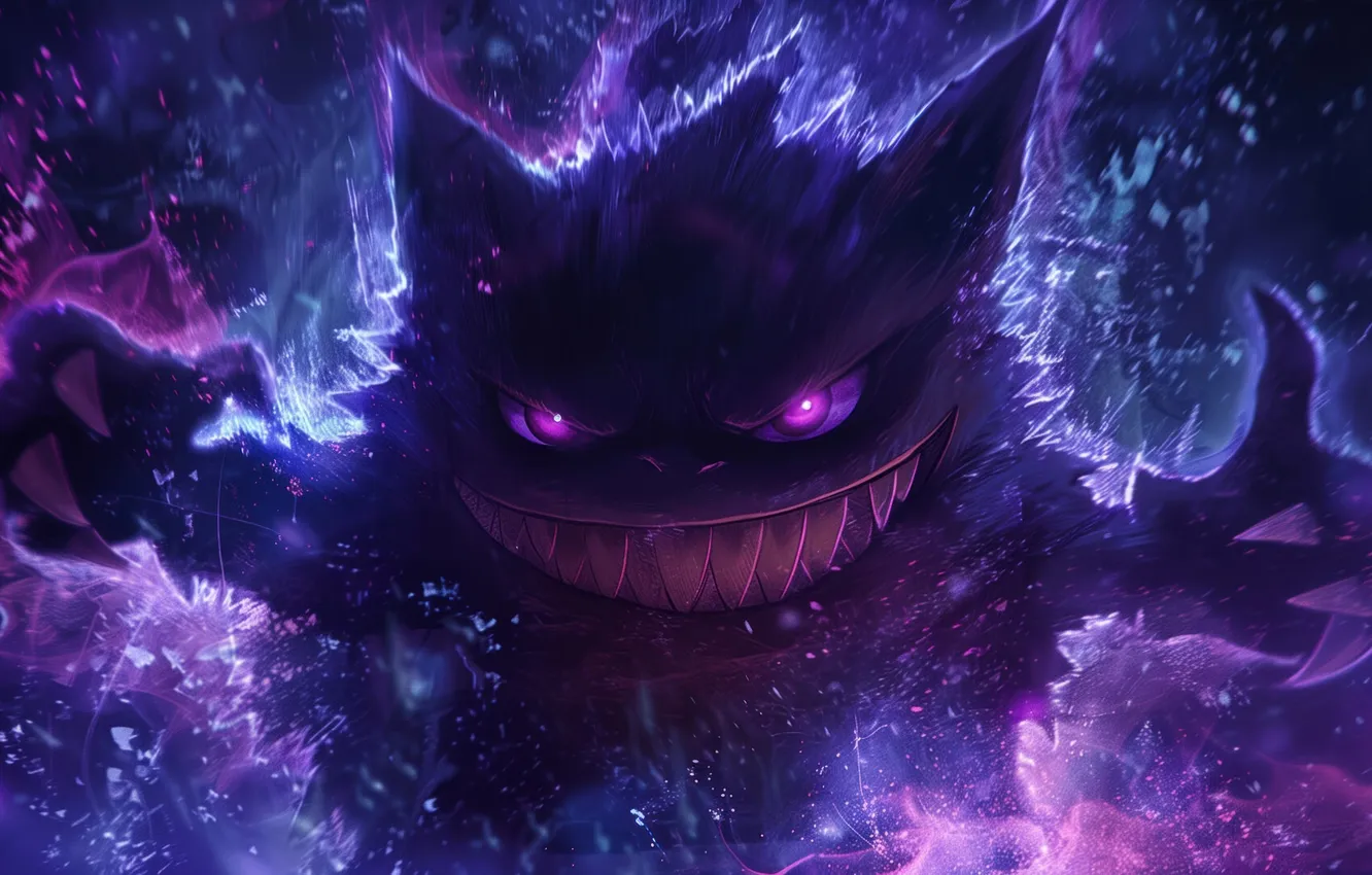 Photo wallpaper smile, magic, dark, teeth, paws, dark, pokemon, pokemon