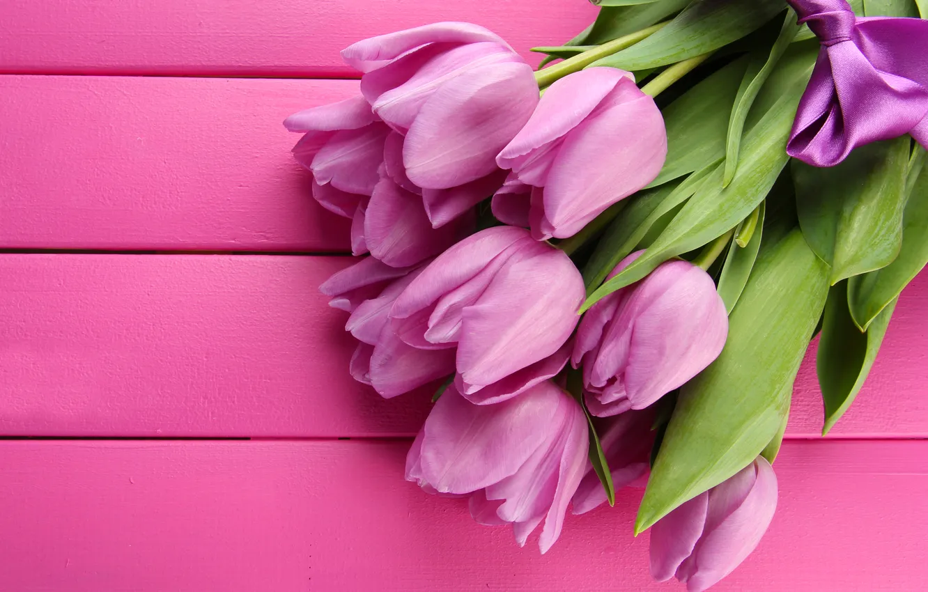 Photo wallpaper flowers, bouquet, tulips, pink, wood, pink, flowers, beautiful