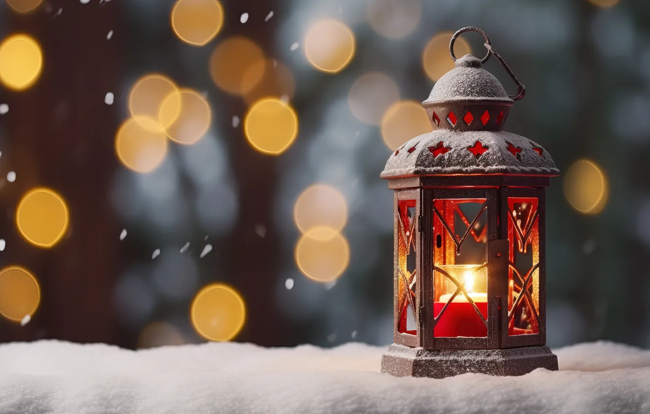 Photo wallpaper winter, snow, night, new year, Christmas, lights, Christmas, night