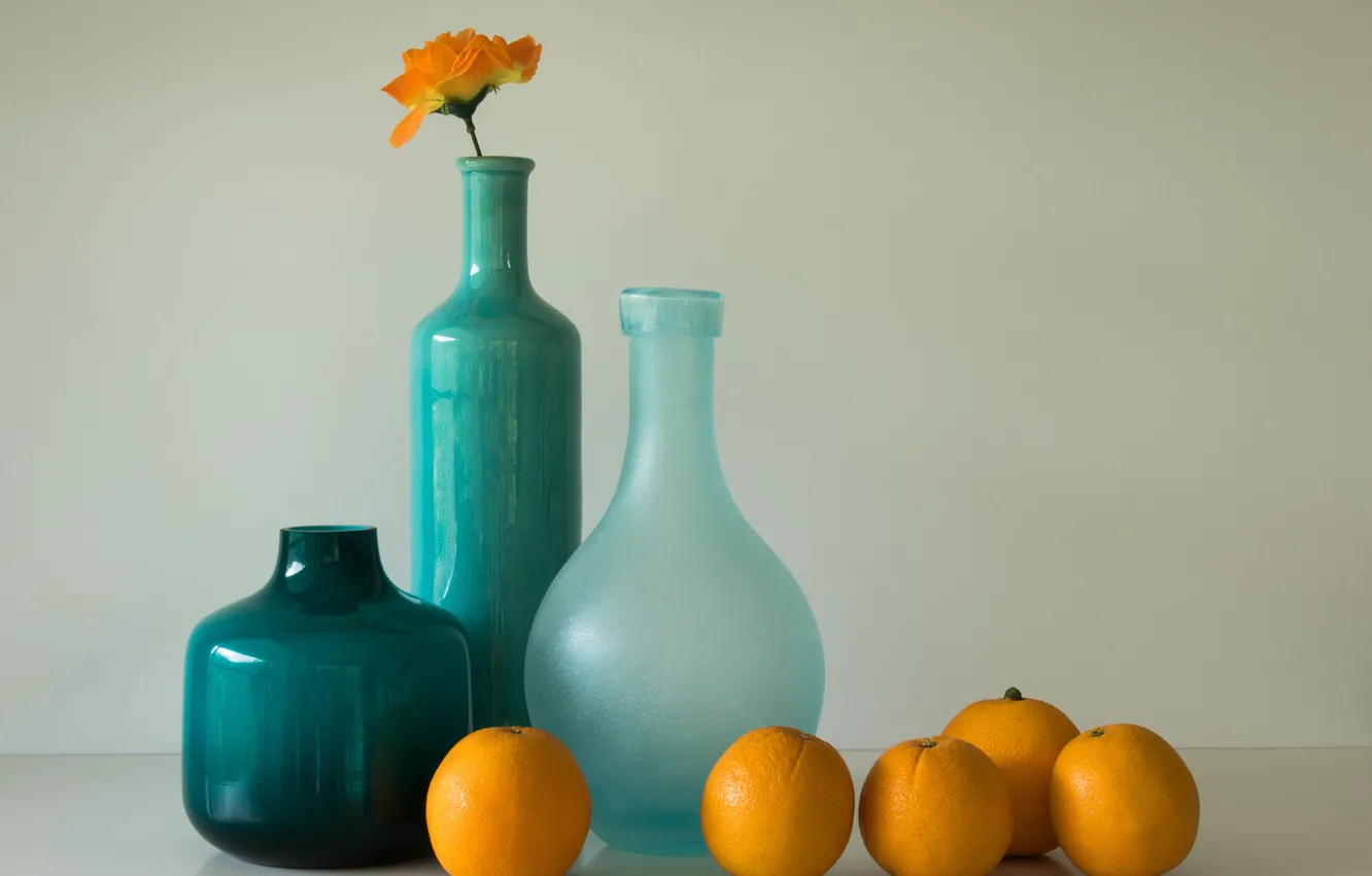 Photo wallpaper bottle, still life, apelsiny