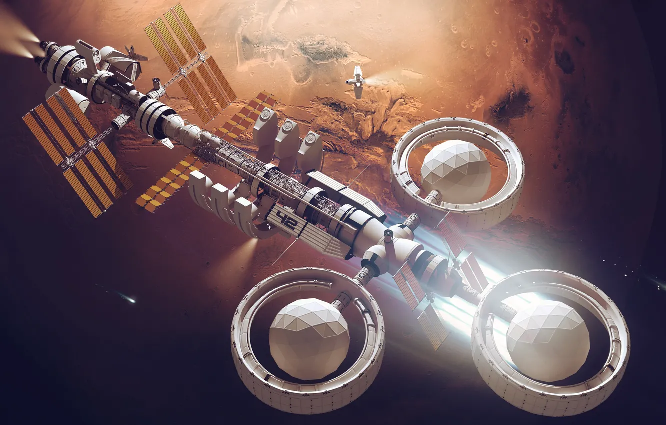 Photo wallpaper space, rendering, fiction, planet, station, art, space, fantasy