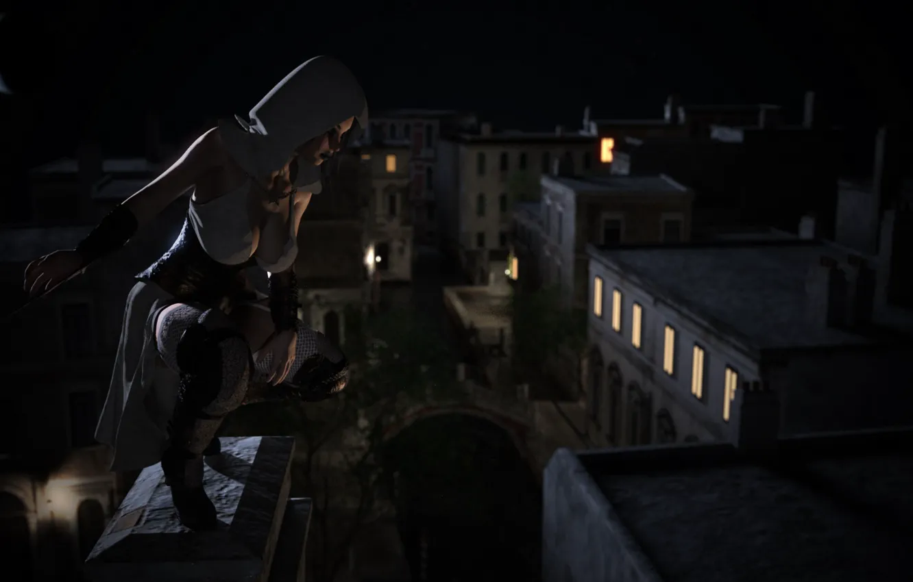 Photo wallpaper chest, night, the city, rendering, hood, killer, assassin's creed