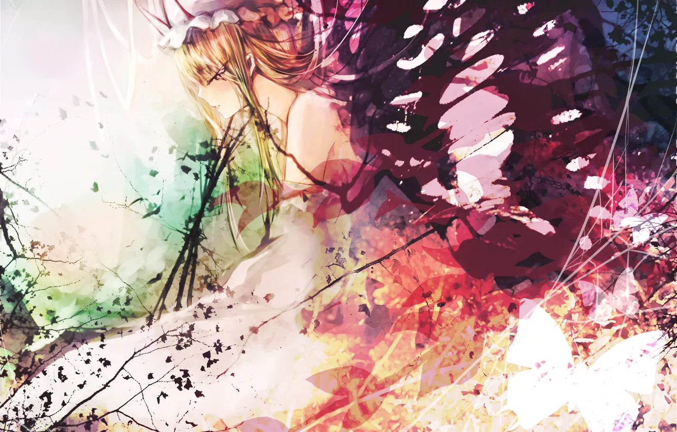 Photo wallpaper girl, abstraction, butterfly, figure, wings, art, profile, touhou