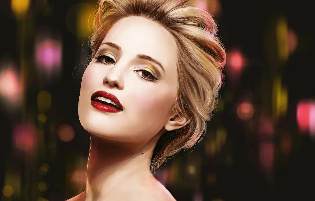 Photo wallpaper look, girl, face, hair, makeup, art, blonde, Dianna Agron