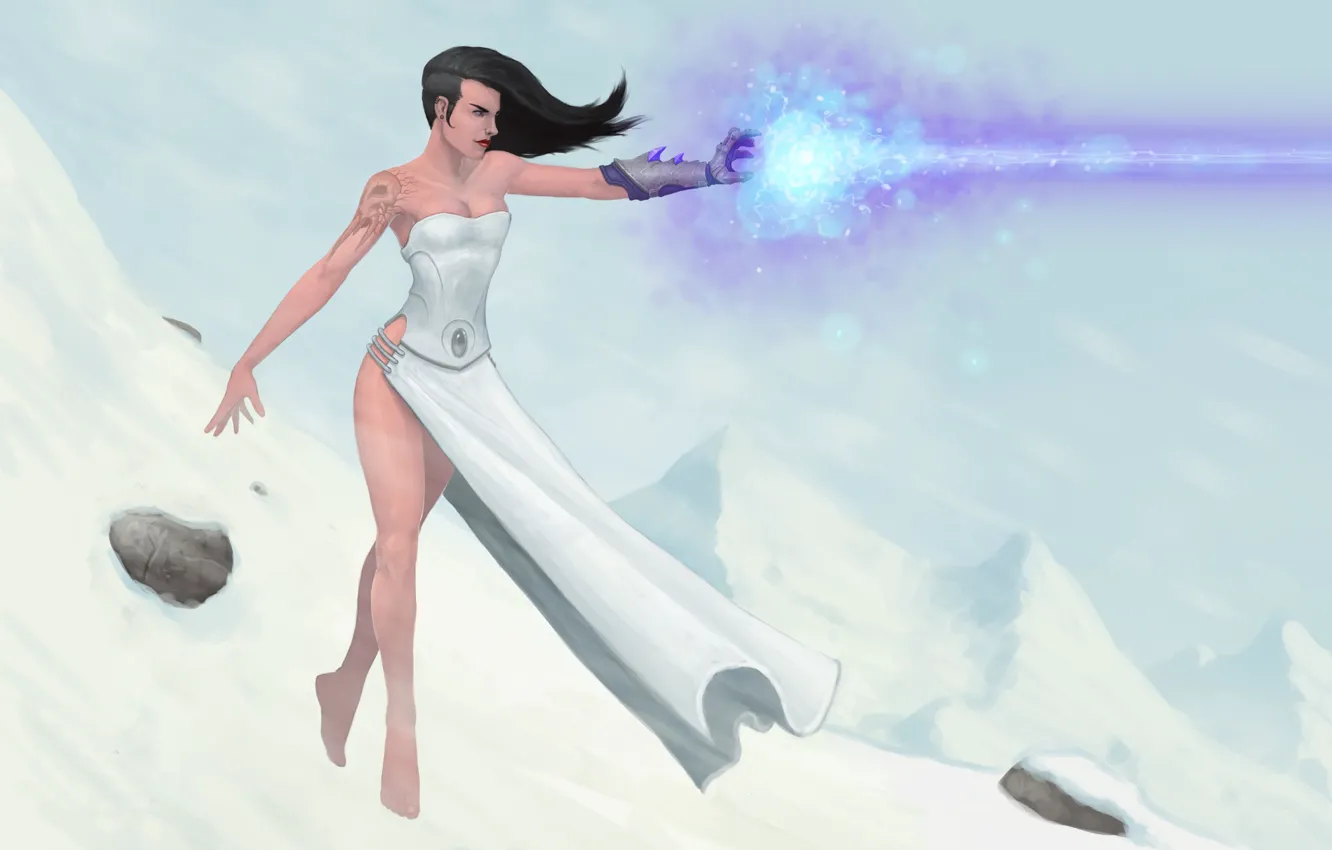 Photo wallpaper girl, snow, fiction, magic, hands, dress, art, cold