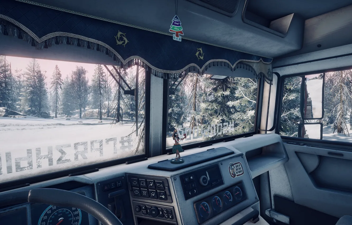 Photo wallpaper HDR, Winter, Snow, Truck, Game, Trees, Cold, Natur