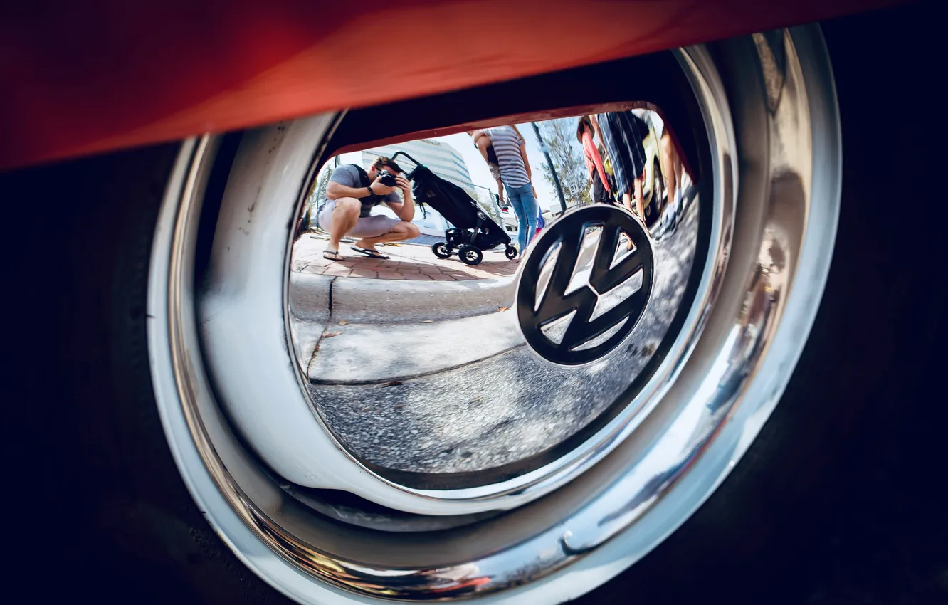 Photo wallpaper reflection, Shine, disk, HATHAN MULLET, Volkswagen logo