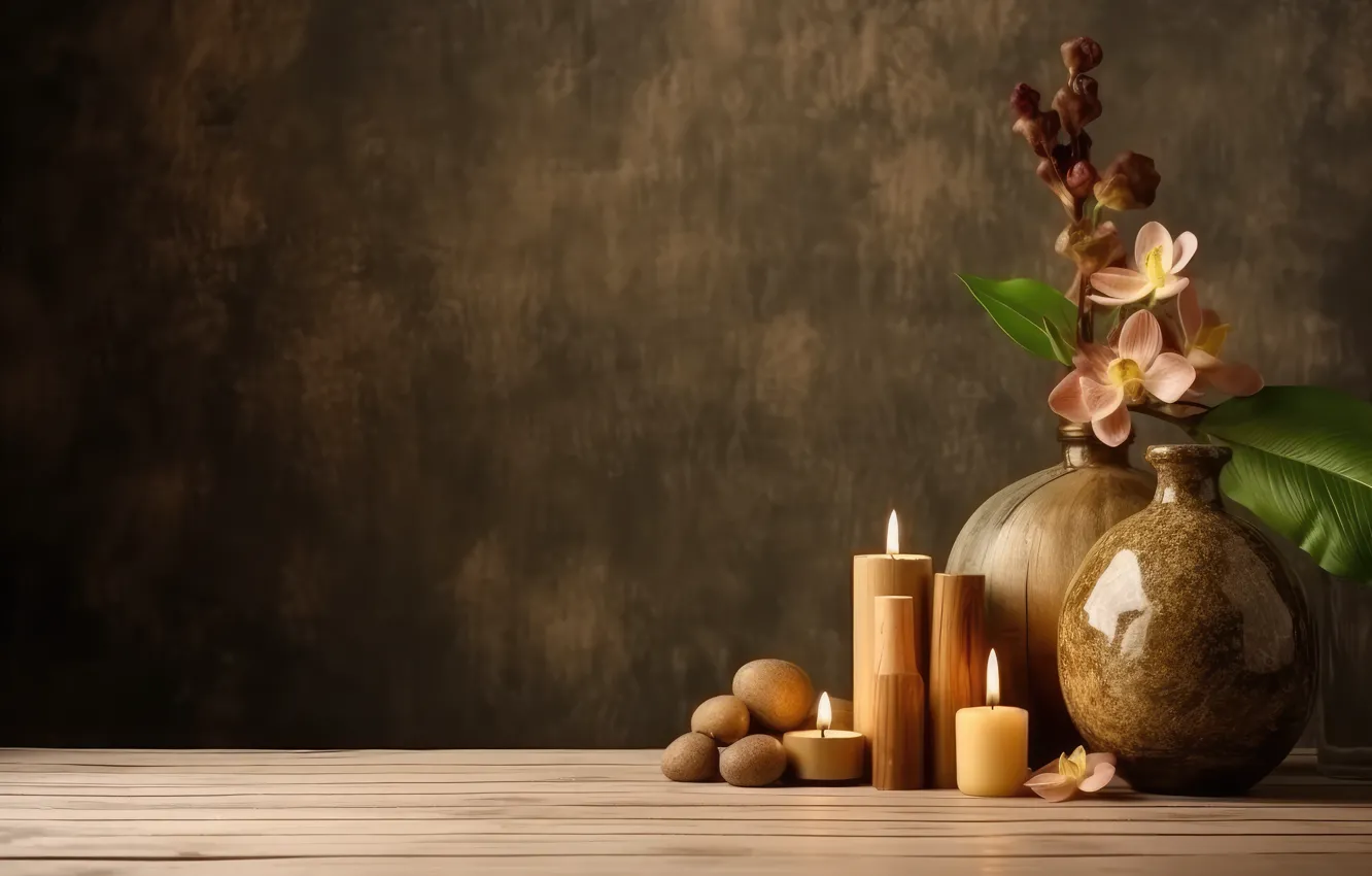 Photo wallpaper flowers, vase, still life, AI art, neural network